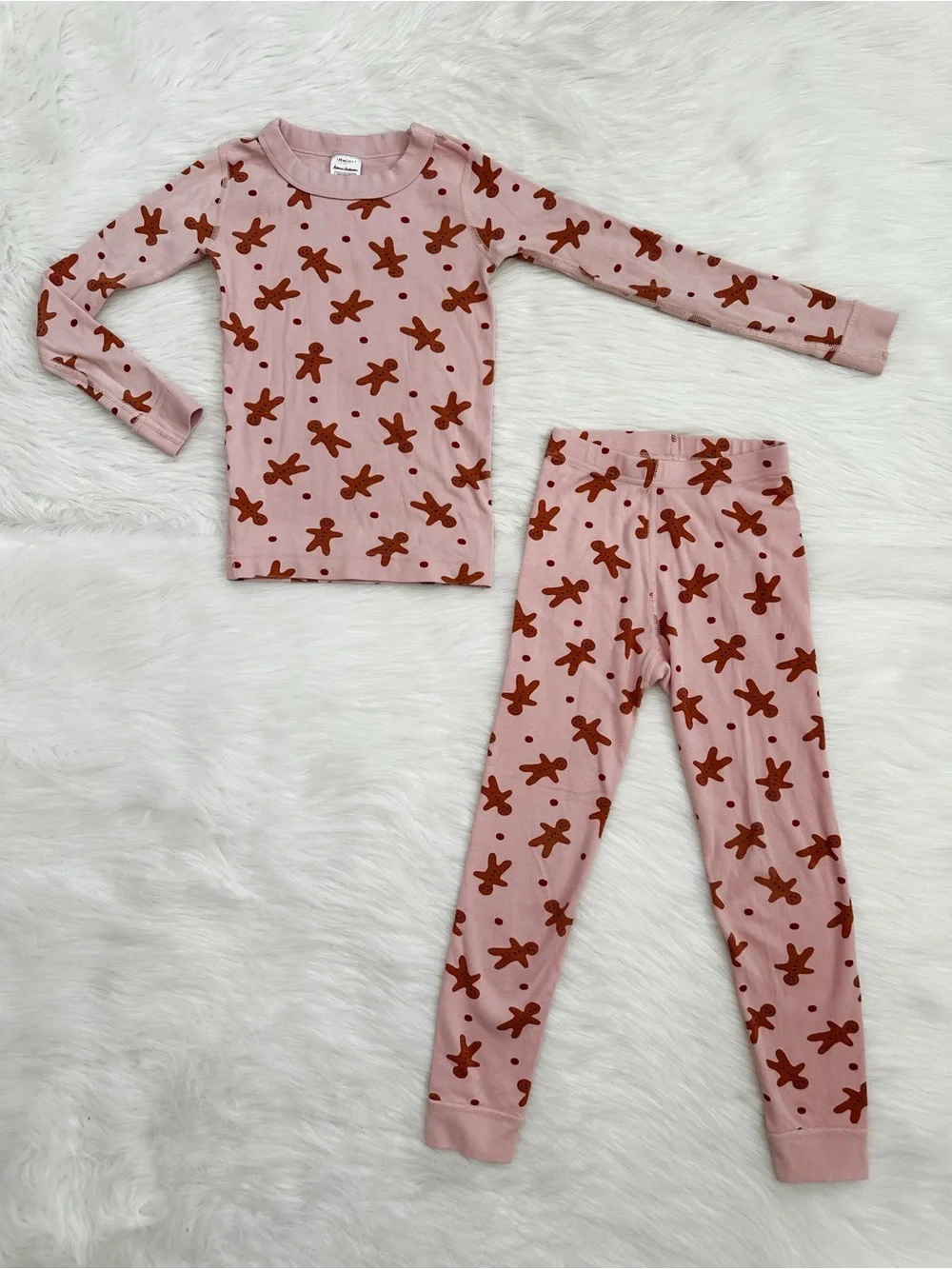 Hanna Anderson Organic Cotton Girls Size 6-7 Pink Gingerbread Pajama Set